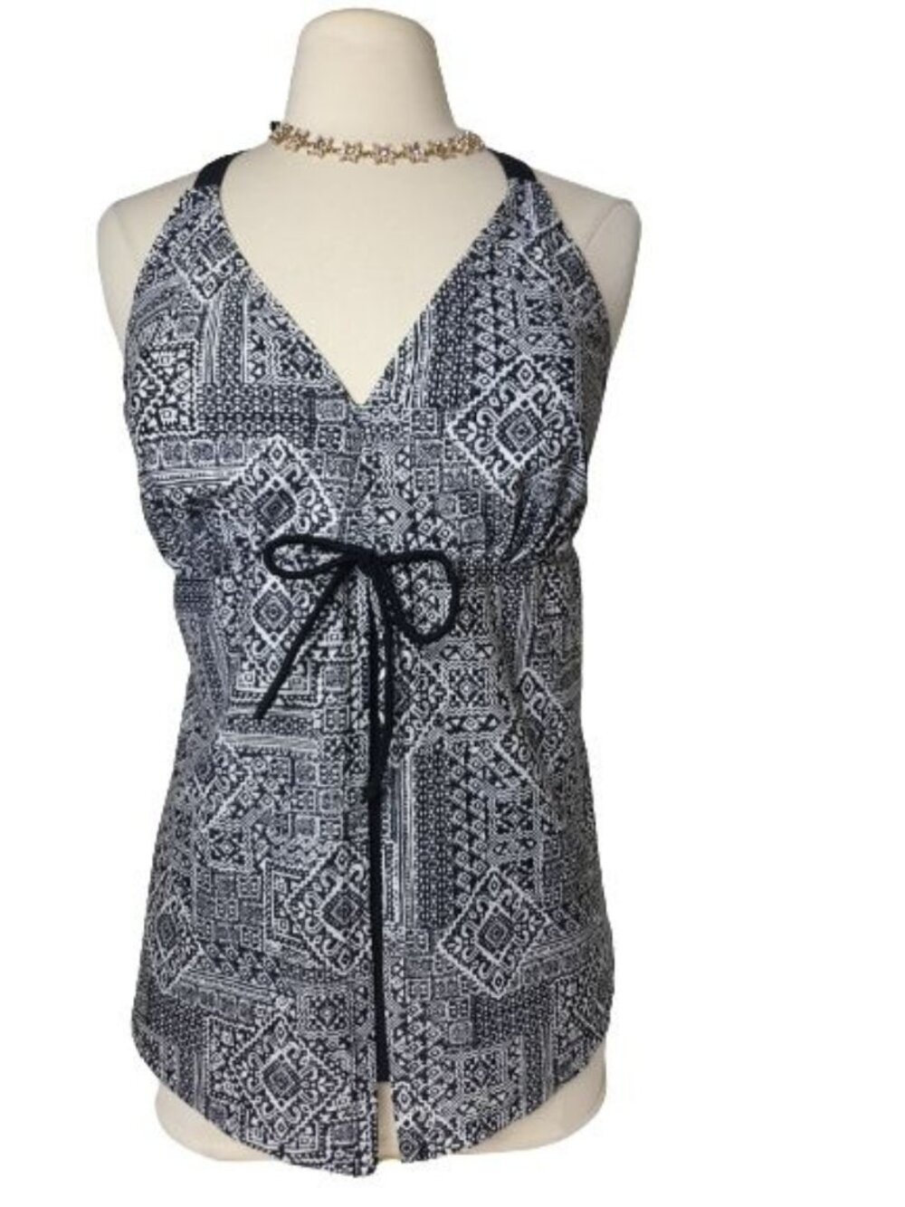 Sweet Escape Womens 16W Swim Tankini Black White Padded Flare Front Adj Straps